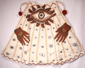 CAPE OF PROTECTION, 31 x 42", wool, cotton thread, wool yarn; handfelted, stitched, embroidered. 2007